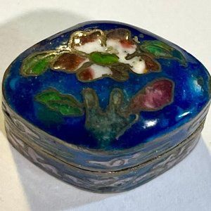 Very Ornate Antique Cobalt Blue & Hand Enameled Pill / Snuff Box -